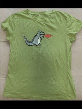 SHEIN Green Short Sleeve Tee with Dinosaur Graphic
